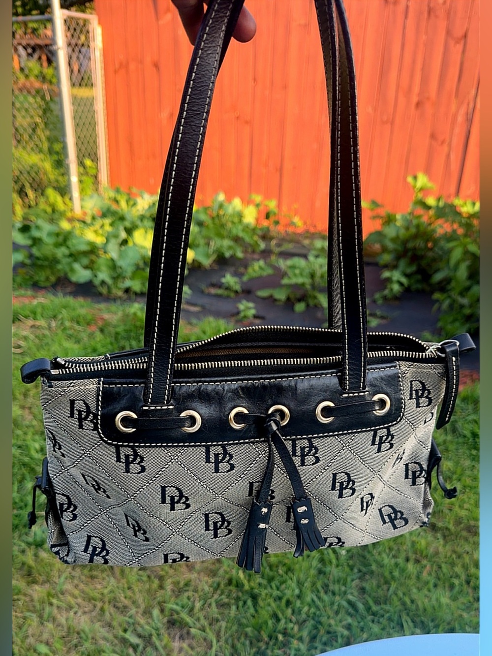 Dooney & Bourke Black and Cream Logo Shoulder Bag